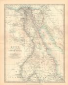 Egypt Lower Nubia Cairo River Nile Large Coloured Antique Map.