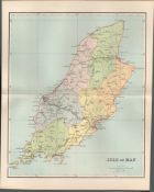Isle of Man Victorian 1894 Coloured Antique Map.