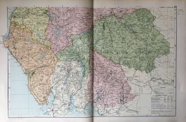 Coloured Antique Large Map Lake District & Cumbria GW Bacon 1904.
