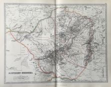 Africa Southern Rhodesia Large Coloured Antique Map.