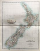 New Zealand North & South Island Coloured Antique Map.