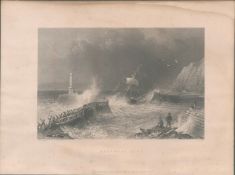 Maryport Storm Cumbria Antique 1842 Steel Engraving.
