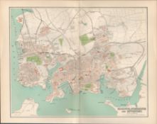 Plan Of Plymouth Stonehouse Devonport Victorian 1894 Coloured Map.
