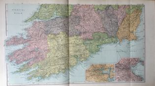 Rare Coloured Antique Large Map Ireland The South 1904