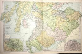 Rare Coloured Antique Large Map Southern Scotland GW Bacon 1904