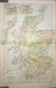 Coloured Antique Large Map Scotland GW Bacon 1904.