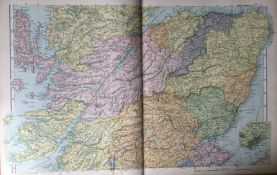 Coloured Antique Large Map Scotland Central GW Bacon 1904.