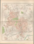 Plan Of Nottingham Victorian 1894 Coloured Antique Map.