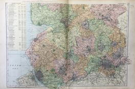 Coloured Antique Large Map Lancashire South GW Bacon 1904.