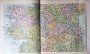 Rare Coloured Antique Large Map Ireland The Midlands 1904