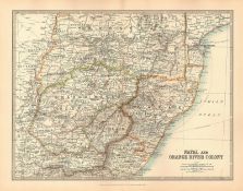 Africa Natal & Orange Free State Large Coloured Antique Map.