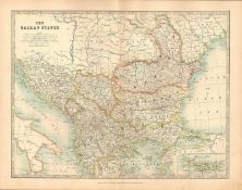 The Balkan States Large Coloured Antique Map.