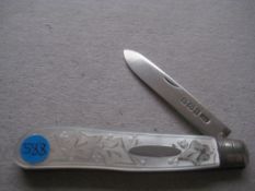 Victorian Mother of Pearl Hafted Silver Bladed Folding Fruit Knife
