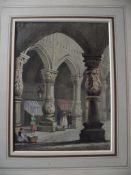 Samuel Prout Watercolour - Figures in The Courtyard of Prince-Bishops' Palace in Liege - Unsigned...