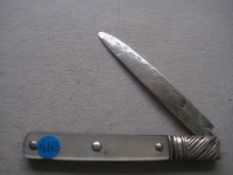 George Iii Mother of Pearl Hafted Silver Bladed Folding Fruit Knife