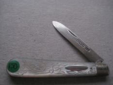 Edwardian Mother of Pearl Hafted Silver Bladed Folding Fruit Knife