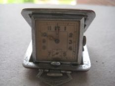 Vintage Enamel Mounted Epns Miniature Travelling Clock
