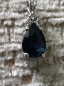 14Ct White Gold 0.05Ct Diamond and Sapphire Pendant