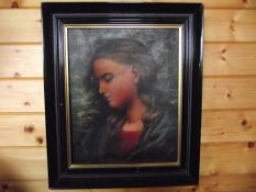 Antique Oil Painting On Canvas of Young Girl - Unsigned