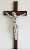 Antique French Silver Leaf Corpus Christi on Oak Cross 43cm Tall