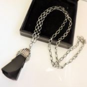 Art Deco Sterling Silver Jet & Marcasite Pendant Necklace