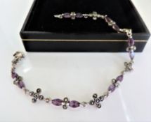 Sterling Silver Amethyst & Marcasite Bracelet