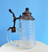 Antique German Cut Glass Pewter Stein circa 19th Century