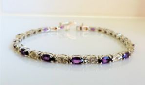 Sterling Silver Amethyst & Diamond Bracelet