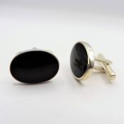 Sterling Silver Black Jet Cufflinks
