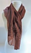 Vintage Silk Chiffon Embroidered Scarf 140cm Long