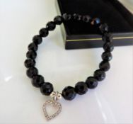 Black Jet Silver Charm Bracelet with Gift Pouch