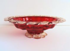 Murano Archimede Seguso Red & Gold Leaf Glass Bowl