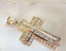 Large Sterling Silver 84 Gemstone Set Cross Pendant Necklace