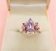 Sterling Silver Pink Tourmaline & Rose de France Amethyst Ring New with Gift Pouch