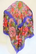 Vintage French Floral Silk Scarf 80cm Square Hand Rolled Edges