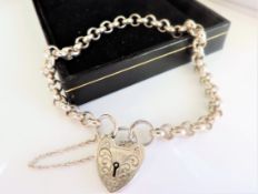 Sterling Silver Belcher Bracelet with Heart Padlock Clasp