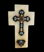 19th Century French Brass & Champleve Cross with Holy Water Font on Marble