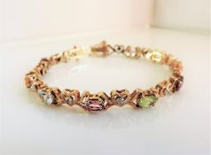 Gold on Sterling Silver Tutti Frutti Multi Gemstone Bracelet