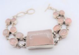 Artisan Sterling Silver Chunky Rose Quartz Bracelet 32 grams