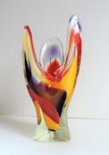 Iwatsu Hineri Glassworks Multi Colour 3 Lobed Vase c.1960s-70s.