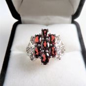 Sterling Silver Garnet & Diamond  Ring New with Gift Pouch