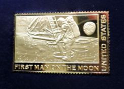United States Mint USPS Gold Plated Sterling Silver 'First Man on the Moon' Stamp Ingot Boxed