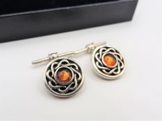 Vintage Sterling Silver Amber Set Cufflinks