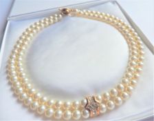 Double Strand Pearl Necklace 108x8mm Pearls 17.5 inches Long