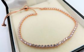 Rose Gold on Sterling Silver Gemstone Tennis Bracelet New with Gift Pouch