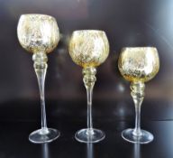 Set of 3 Large Gold Glass Candle Holders