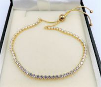 Gold on Sterling Silver Gemstone Tennis Bracelet New with Gift Pouch