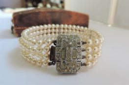 Vintage Art Deco Four Strand Pearl Bracelet in Original Box
