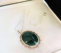 Vintage Artisan Sterling Silver Jade Pendant Necklace