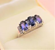 Sterling Silver 3 carat Sapphire & Diamond Ring 'NEW with Gift Pouch'
